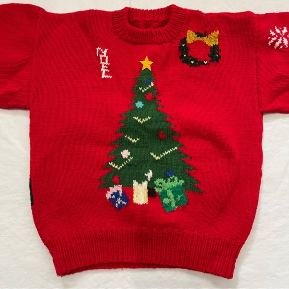 Vintage Ugly Christmas Sweater Santa’s Sleigh Reindeer Christmas Tree Ha… - Picture 2 of 10